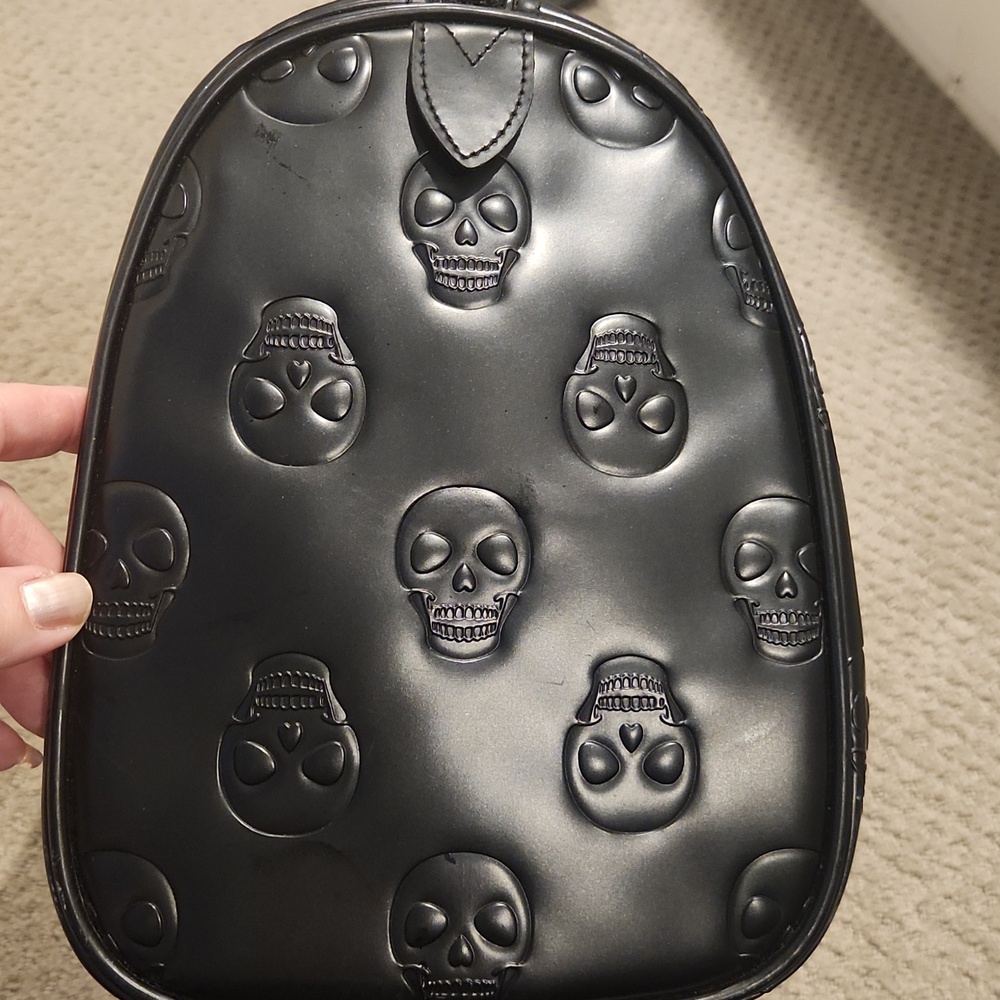 Loungefly Skull-Embossed Black Vinyl Satchel Bag. Large - Picture 8 of 14
